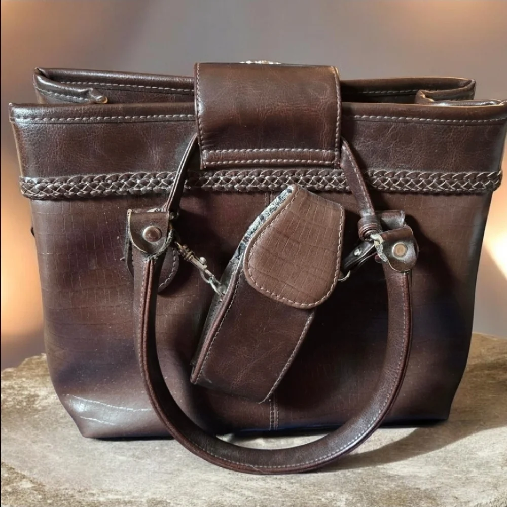 Vintage Brighton Croc-embossed Leather Satchel.